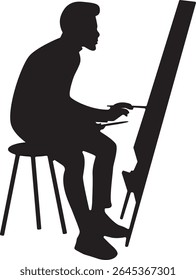 Silhouette of People Painting at Easel. Isolated Vector Illustration