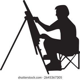 Silhouette of People Painting at Easel. Isolated Vector Illustration
