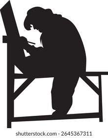 Silhouette of People Painting at Easel. Isolated Vector Illustration