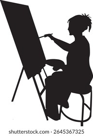 Silhouette of People Painting at Easel. Isolated Vector Illustration