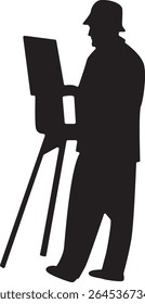 Silhouette of People Painting at Easel. Isolated Vector Illustration
