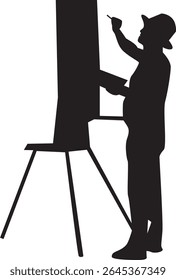 Silhouette of People Painting at Easel. Isolated Vector Illustration