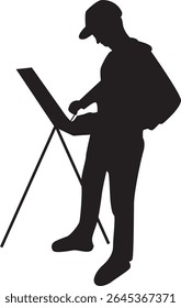 Silhouette of People Painting at Easel. Isolated Vector Illustration