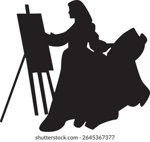 Silhouette of People Painting at Easel. Isolated Vector Illustration