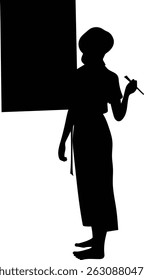 Silhouette of People Painting on Canvas. Flat Vector Illustration