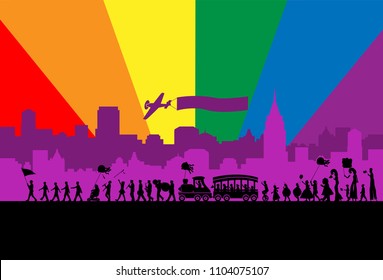 Silhouette of people parade. LGBT community. 