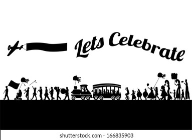 Silhouette of people parade, vector