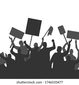 Silhouette of people protesters. crowd Protest, revolution, conflict. Flat vector eps 10 illustration design.