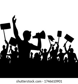 Silhouette of people protesters. crowd Protest, revolution, conflict, manifestation flat design vector. black lives matter protest in America USA.