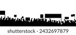 Silhouette of people protesting, concept of revolution or support of the bill.