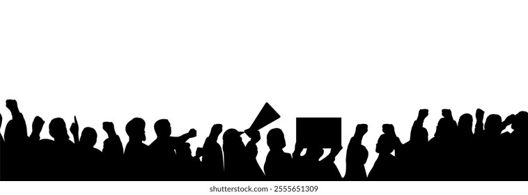 Silhouette of people protesting, concept of revolution or support of the bill.