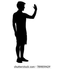 Silhouette of People with a raised hand on White Background