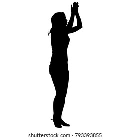 Silhouette of People with a raised hand on White Background.