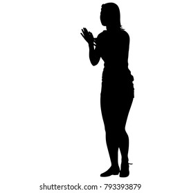 Silhouette of People with a raised hand on White Background.