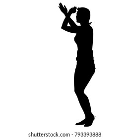 Silhouette of People with a raised hand on White Background.
