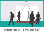 Silhouette people and range angle of CCTV. Surveillance camera view from above