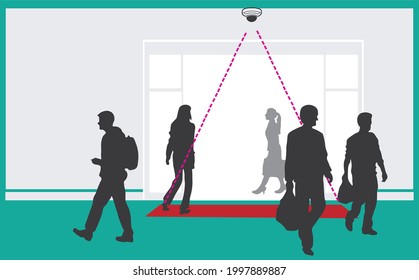 Silhouette people and range angle of CCTV. Surveillance camera view from above