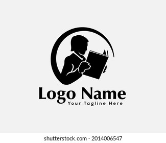 silhouette people reading book news story logo template illustration inspiration