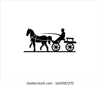 silhouette of people riding horse-drawn carriages