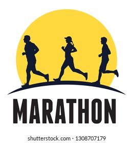 Silhouette of people running marathon, Vector