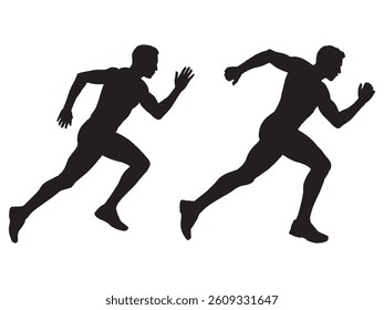 Silhouette people running men isolated on white background.