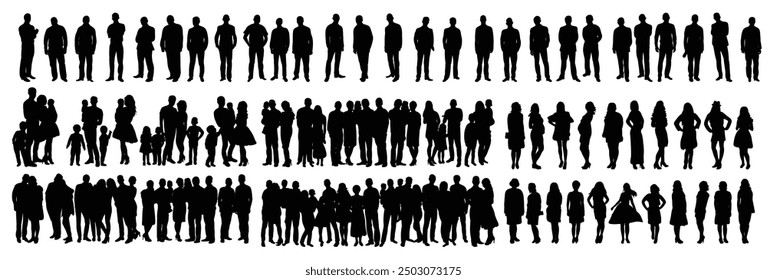 silhouette people set in flat style, isolated, vector