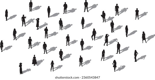 silhouette of people with shadow on white background vector