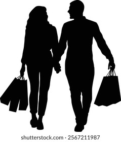 Silhouette of people shopping illustration