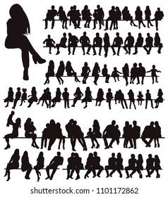  silhouette people sit, set, collection