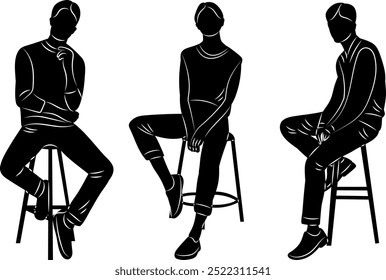 silhouette people sitting on high chairs, vector