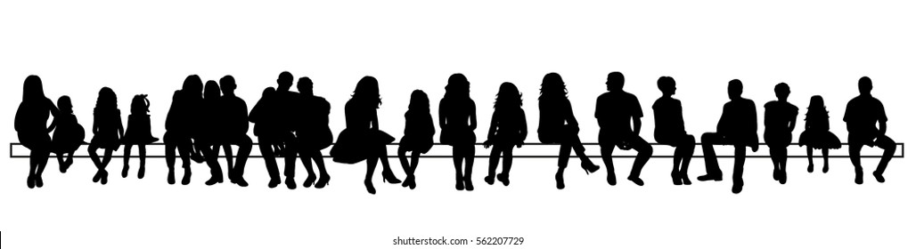 silhouette people sitting set, vector image, isolated