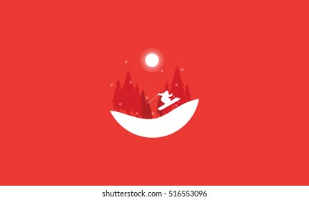 Silhouette of people ski Christmas scenery