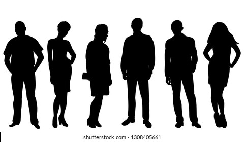 silhouette people stand isolated, vector