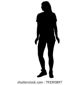 Silhouette of People Standing on White Background.