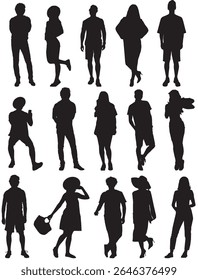 silhouette of people in summer attire full isolated 