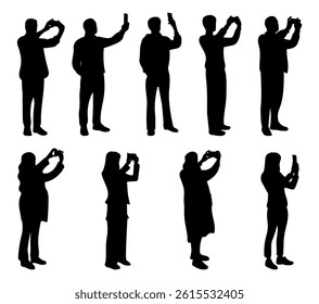 Silhouette of a People Taking a Picture with His Smartphone. Vector illustration