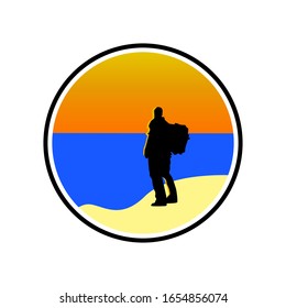 Silhouette people traveling to beach illustration