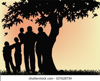 Silhouette of people and tree