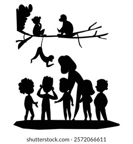 Silhouette of People Visiting the Zoo with Animals