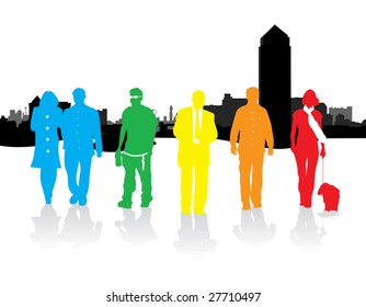 Silhouette people walking