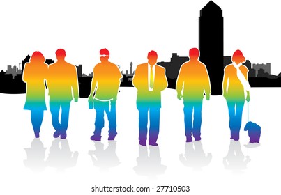 Silhouette people walking