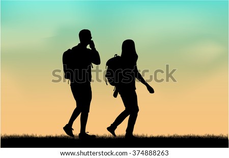 Silhouette people walking.