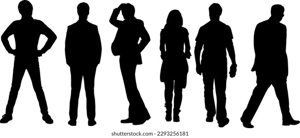 "Silhouette of People Walking and Standing in Various Poses"
"Vector Illustration of a Crowd in Different Postures and Movements"