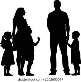 Silhouette of People, women, lady - Design of children, daughter, son - Silhouette of person - Silhouette of parents, father, mother - Silhouette of family, parents and kids walking and having fun