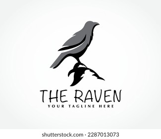 silhouette perched raven bird at hill logo symbol design template illustration inspiration