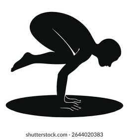 Silhouette Performing Yoga Position Depicts Strength Concentration and Calmness with Dark Silhouette on Circle Mat for Practice Flexibility and Posture