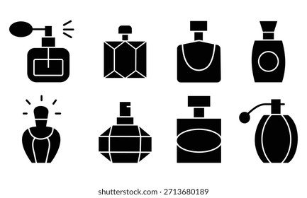 Silueta del símbolo del Vector de la botella de perfume. Conjunto de Vector de icono de botella de perfume. Ilustración vectorial.