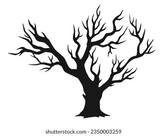 Silhouette perishing sticker monochrome tree with trunk and branches plant drying up due to lack of rain vector illustration