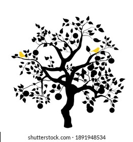 Silhouette of a persimmon tree vector stock illustration. Black and white persimmon for plotter cutting. Isolated on a white background. Simple. T shirt print, pajamas, mug, card