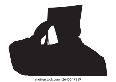 Silhouette of Person in Academic Graduation Cap Saluting